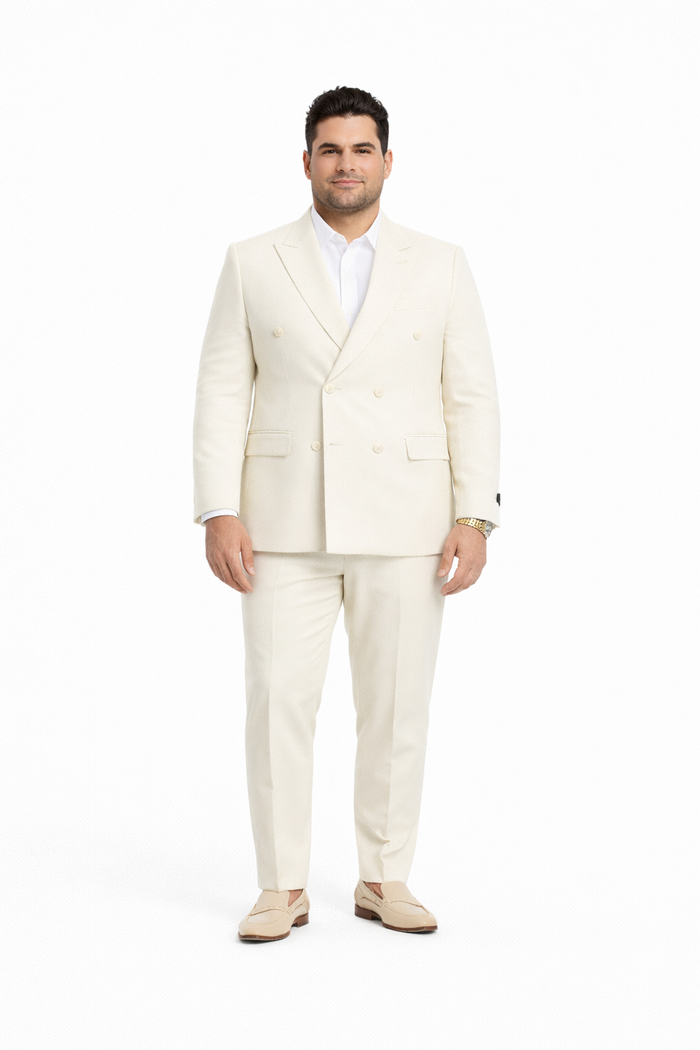 Ivory Double Breasted Linen Suit - Cream Color Summer Suit