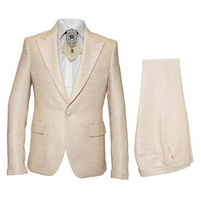 Ivory Majestic Jacquard 3-Piece Royal Gala Suit by Rossiman