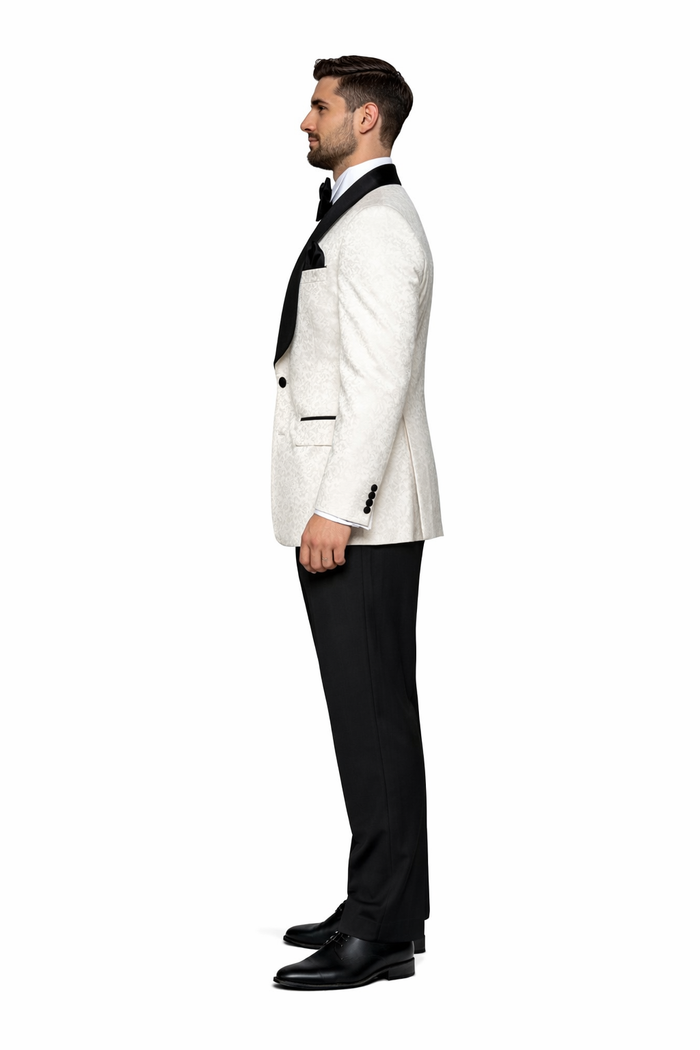 Ivory Noir Velvet-Lapel 3-Piece Tuxedo by Rossiman