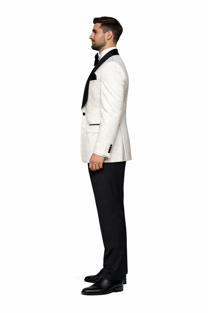 Ivory Noir Velvet-Lapel 3-Piece Tuxedo by Rossiman