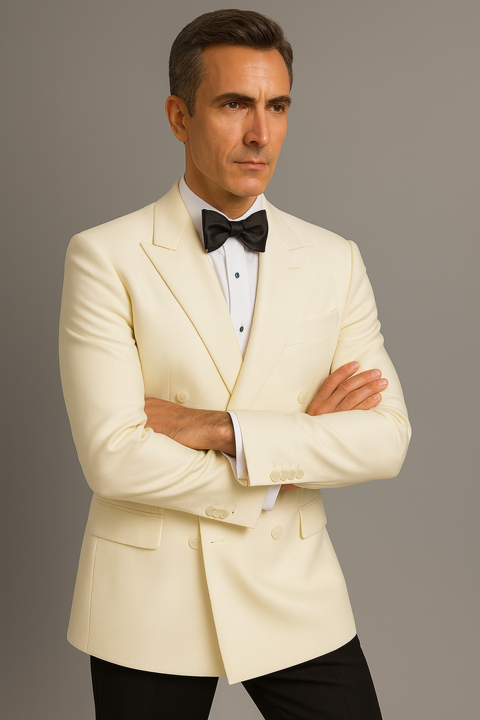 Ivory Double Breasted Tuxedo Dinner Jacket - Cream Dinner Jacket - Off White Tuxedo