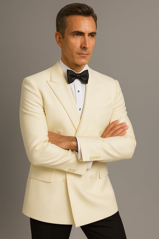 Ivory Double Breasted Tuxedo Dinner Jacket - Cream Dinner Jacket - Off White Tuxedo