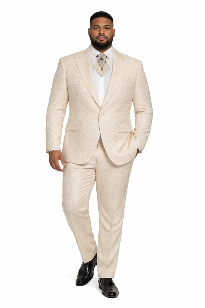 Ivory Majestic Jacquard 3-Piece Royal Gala Suit by Rossiman