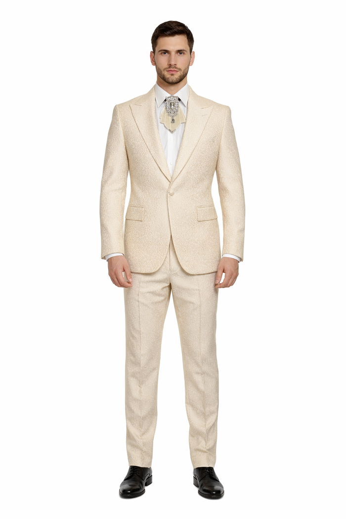 Ivory Majestic Jacquard 3-Piece Royal Gala Suit by Rossiman