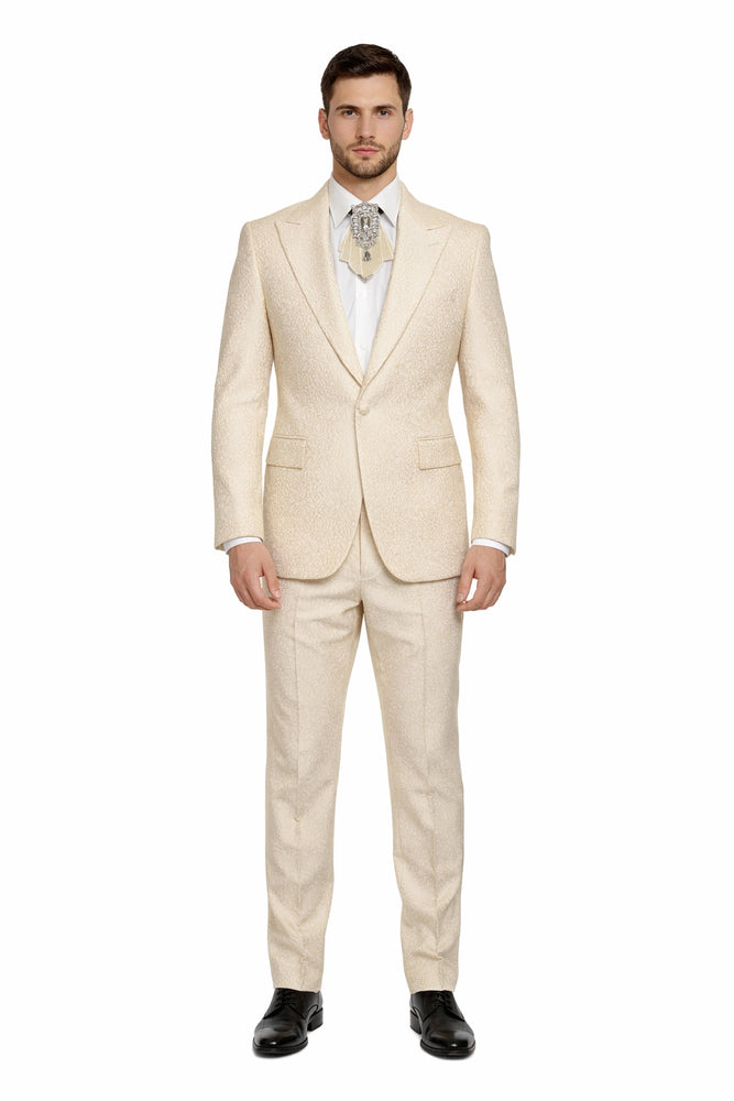 Ivory Majestic Jacquard 3-Piece Royal Gala Suit by Rossiman