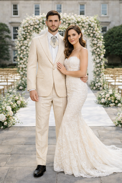 Ivory Majestic Jacquard 3-Piece Royal Gala Suit by Rossiman
