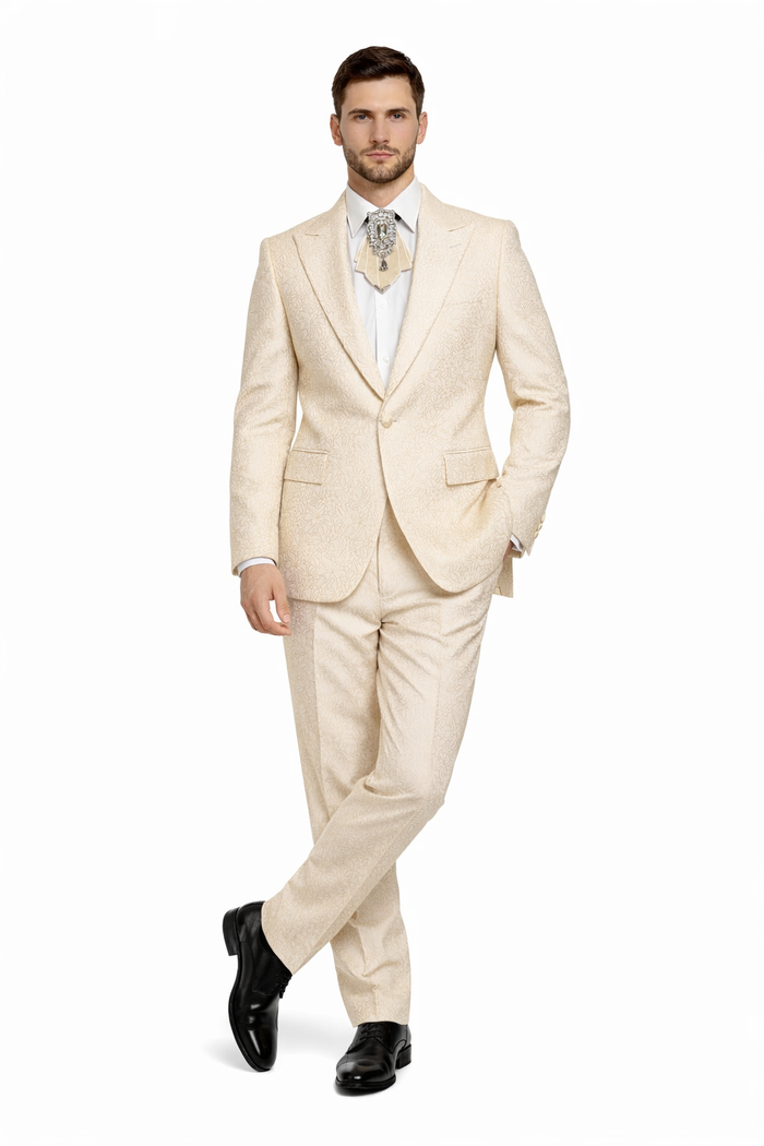 Ivory Majestic Jacquard 3-Piece Royal Gala Suit by Rossiman