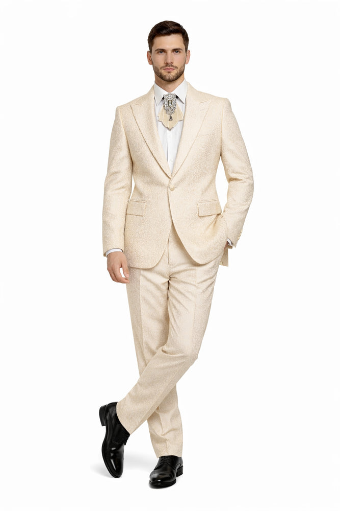 Ivory Majestic Jacquard 3-Piece Royal Gala Suit by Rossiman