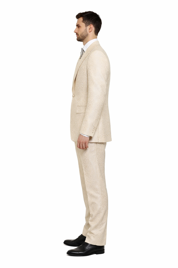 Ivory Majestic Jacquard 3-Piece Royal Gala Suit by Rossiman