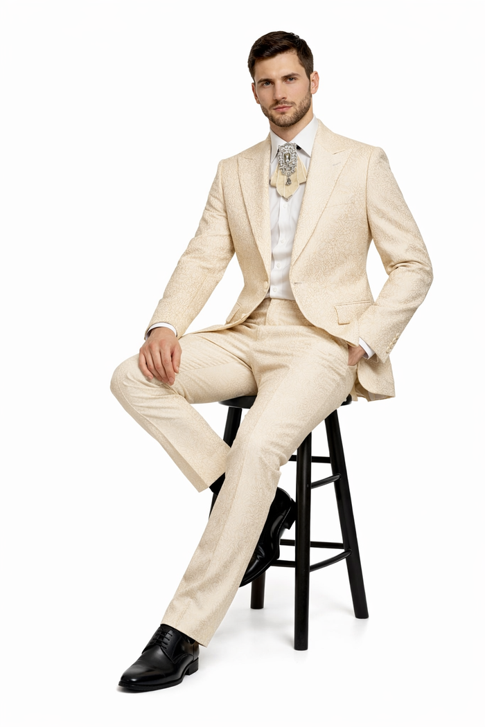 Ivory Majestic Jacquard 3-Piece Royal Gala Suit by Rossiman