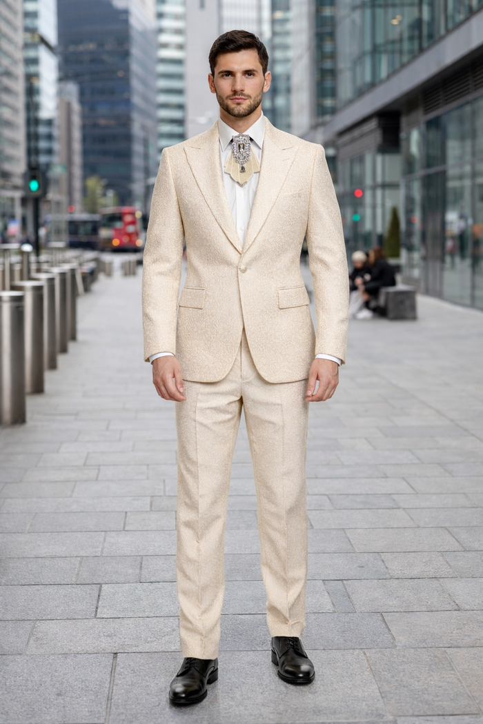 Ivory Majestic Jacquard 3-Piece Royal Gala Suit by Rossiman