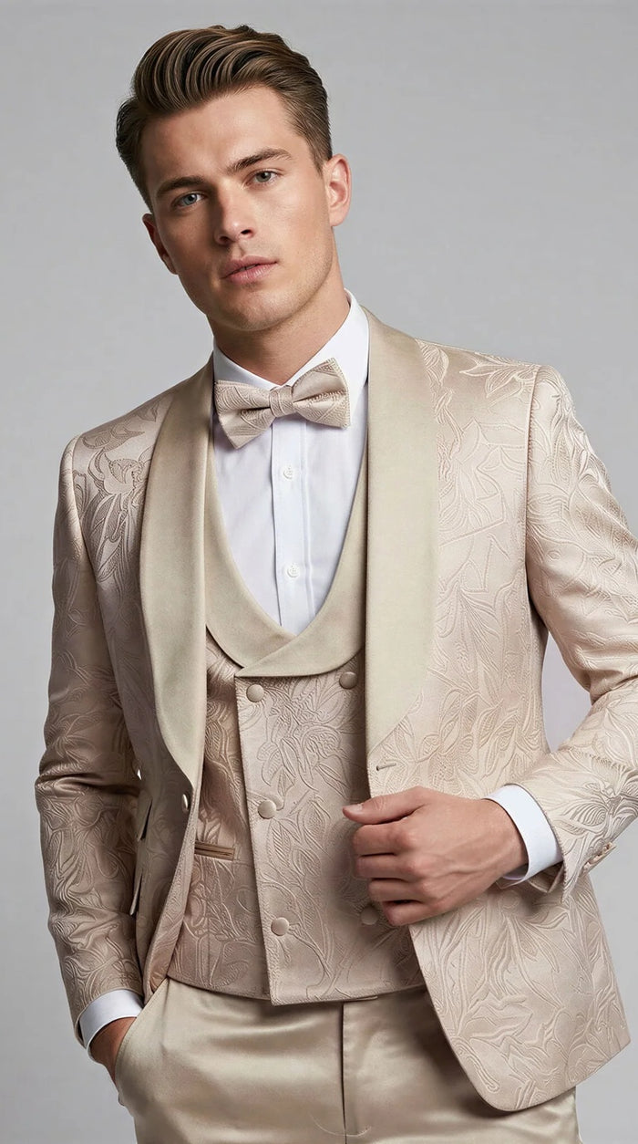 Pink Floral Shawl Lapel Tuxedo Set – Wedding & Prom