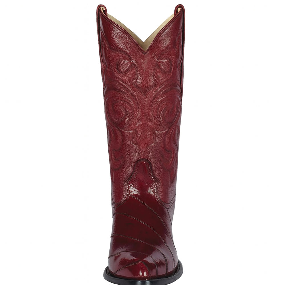 J Toe Cowboy Boots - J Toe Western Boots - Los Altos Boots - Mens Dress Cowboy Boot - Low Priced Burgundy Eel Cowboy Boots J-Toe- in  Burgundy