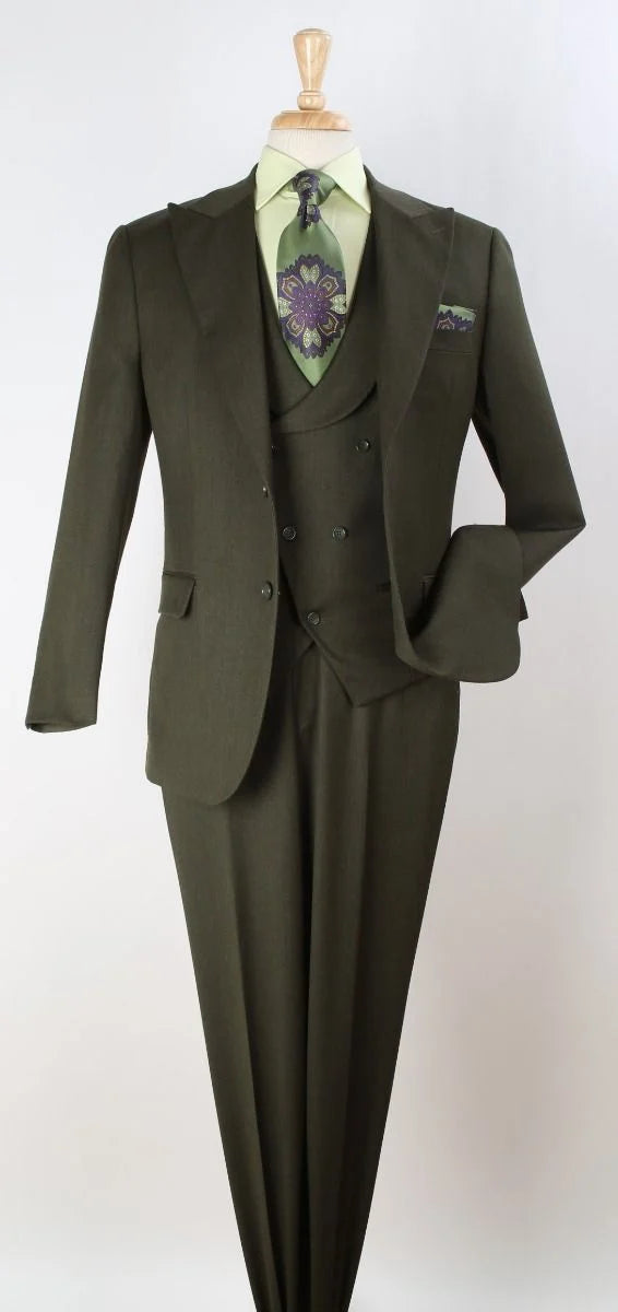 Apollo King Men's 3pc 100% Wool Suit - Zigzag Vest
