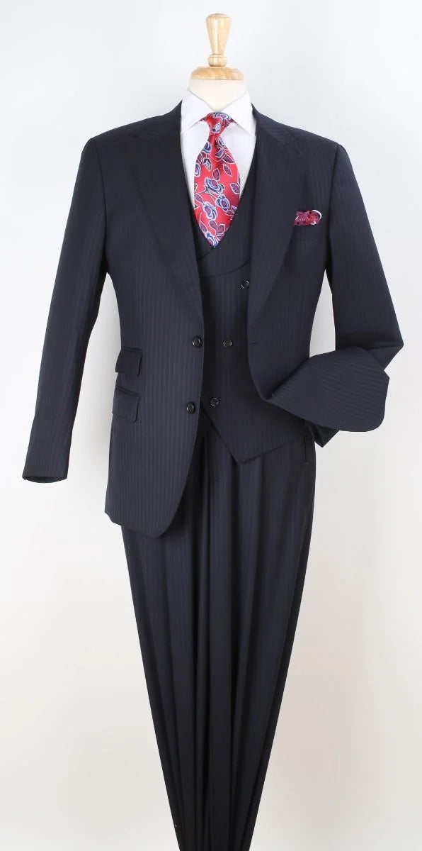 Apollo King Men's 3pc 100% Wool Suit - Zigzag Vest