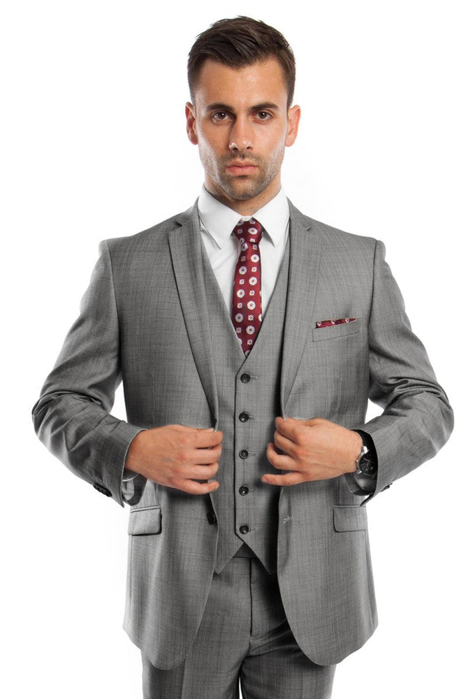 Men's Grey Vested Business Suit by Tazzio Suits