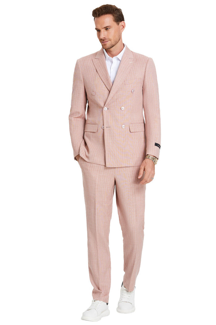 Men's Slim Fit Rose Pink Pastel Suit by Tazzio Suits