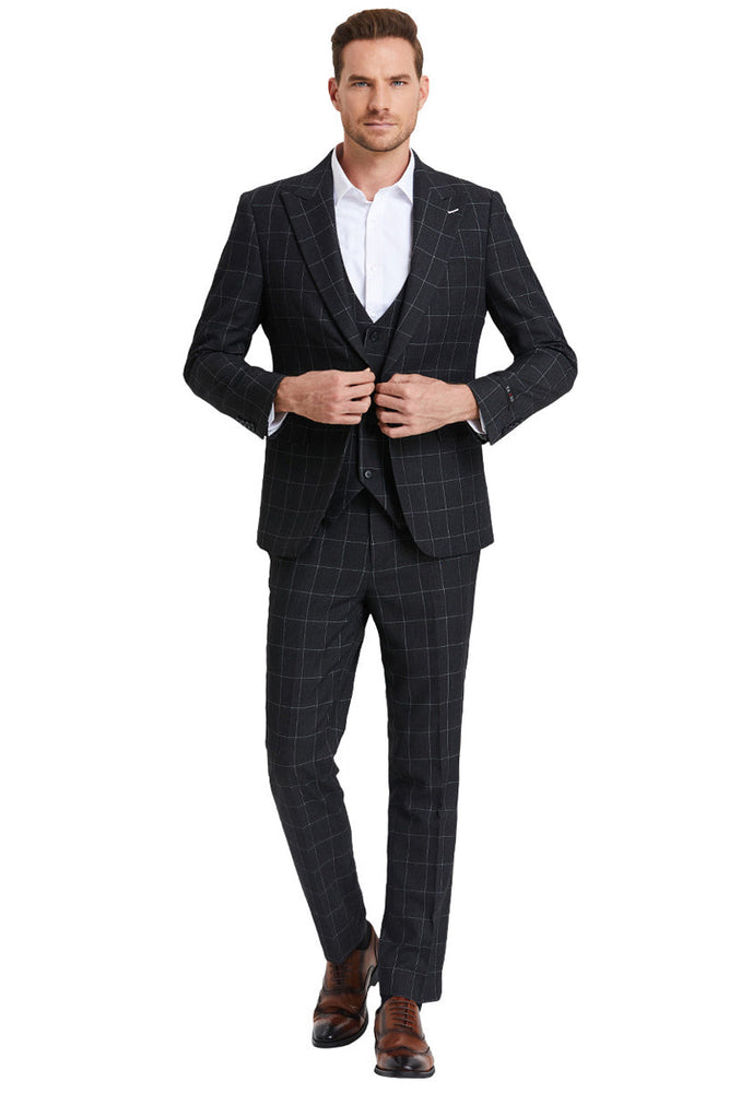 Bold Black Windowpane Suit in Slim Fit