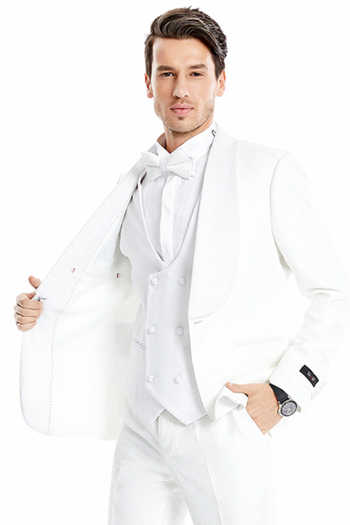 Men's White Paisley Vested Suit for Prom & Weddings