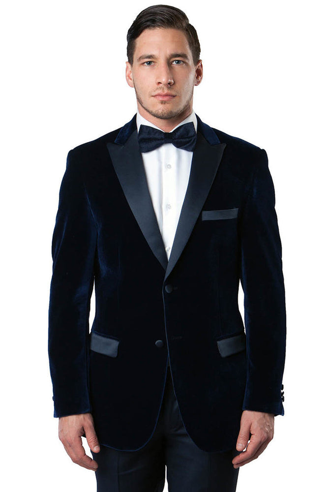 Men's Navy Velvet Tuxedo Jacket by Tazzio Suits