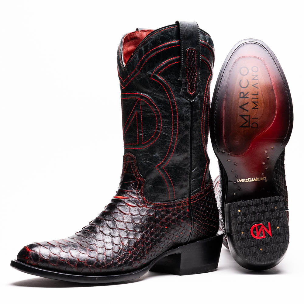 Marco Di Milano Kansas BlackCherry Python Round Toe Cowboy Boots
