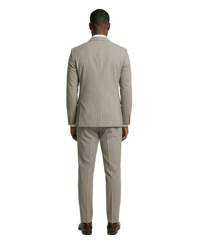 Khaki Pinstripe Double-Breasted Slim Fit 2-Piece Suit