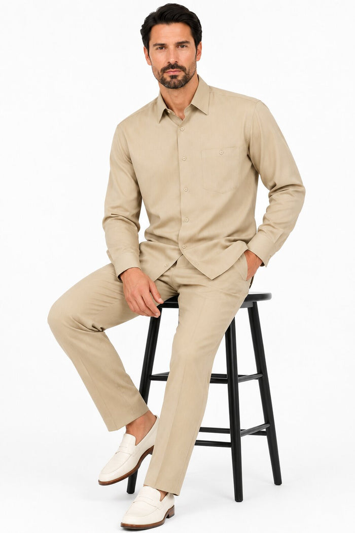 Long Sleeve Walking Suit - Casual Suits For Men + Mens Leisure Suit + Khaki