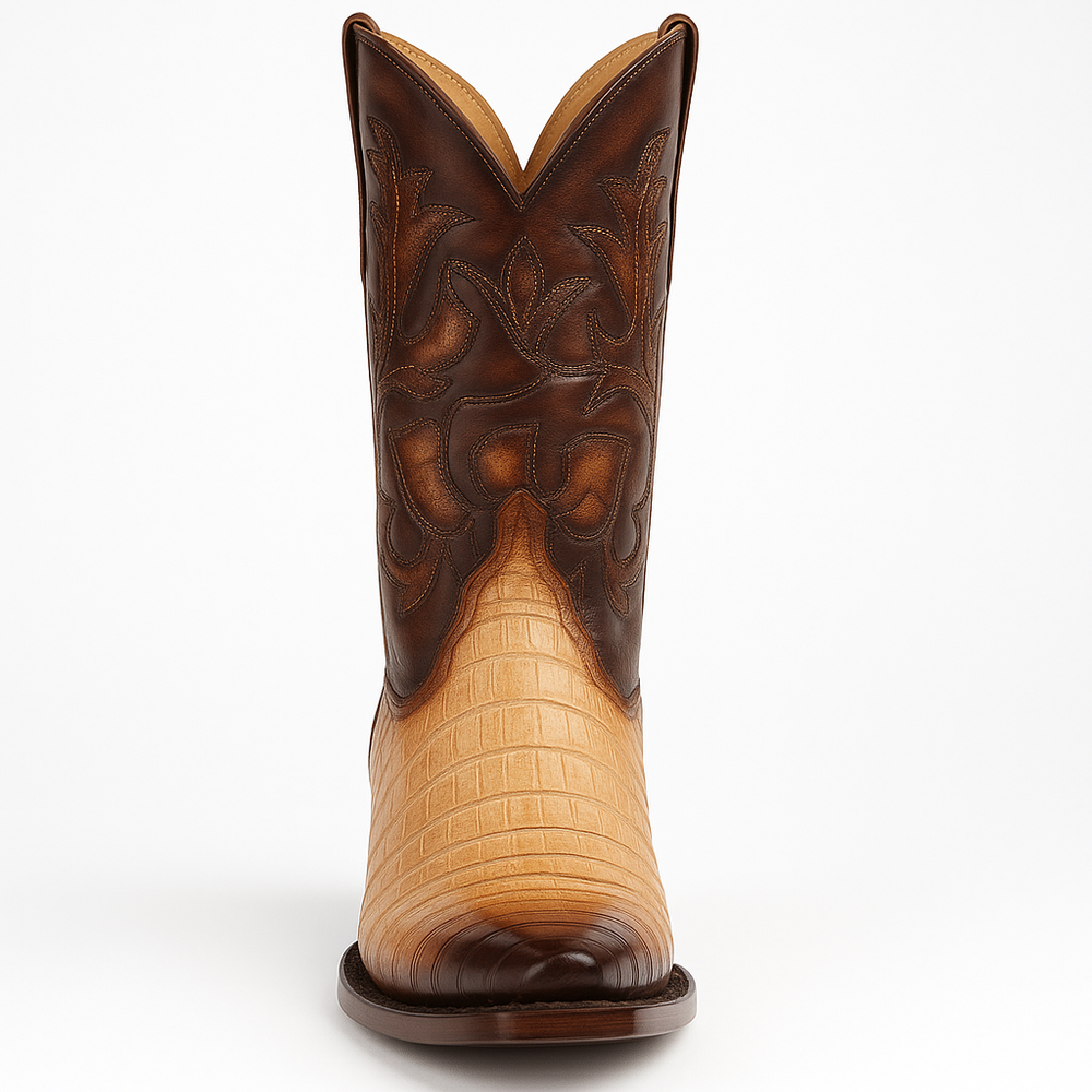 Men's King Exotic Snip Toe Caiman Belly Boots Handcrafted Burnished Oryx (494RD8215)