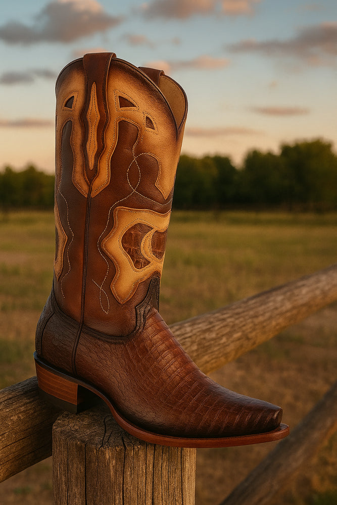 King Exotic Men's Caiman Belly Snip Toe Boots