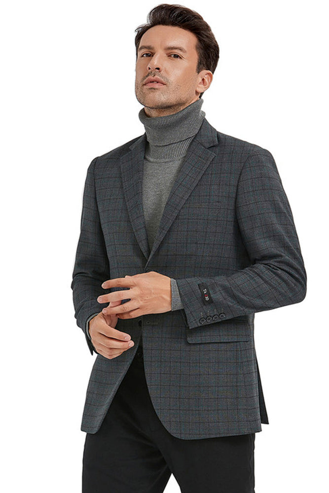 Men's Slim Fit Charcoal Grey Windowpane Sport Coat