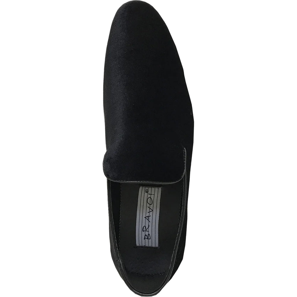 Bravo Mens Modern Slip On Velvet Tuxedo Loafer in Black - Men's Dress Shoes