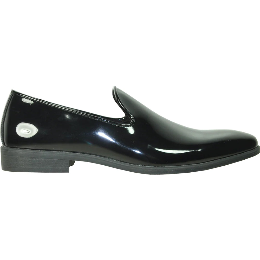 Bravo Mens Classic Plain Toe Slip on Patent Loafer Tuxedo Shoe in Black