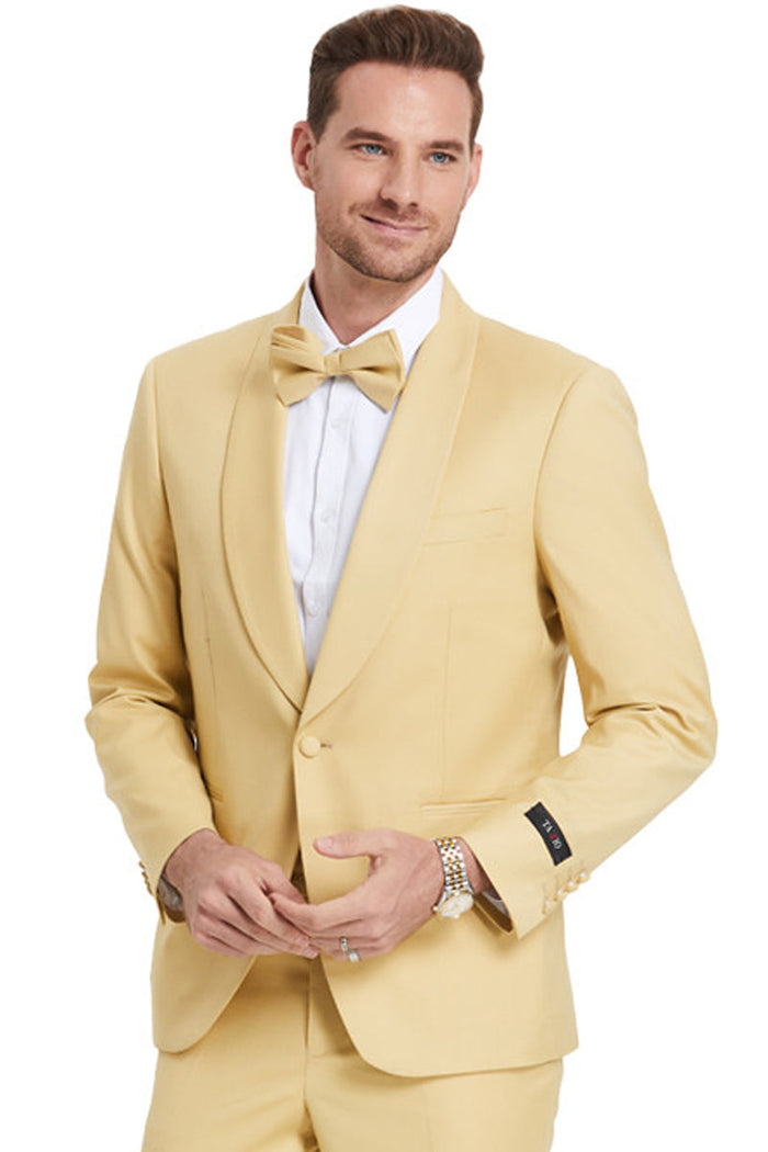 Men's Dijon Yellow Shawl Lapel Suit by Tazzio Suits