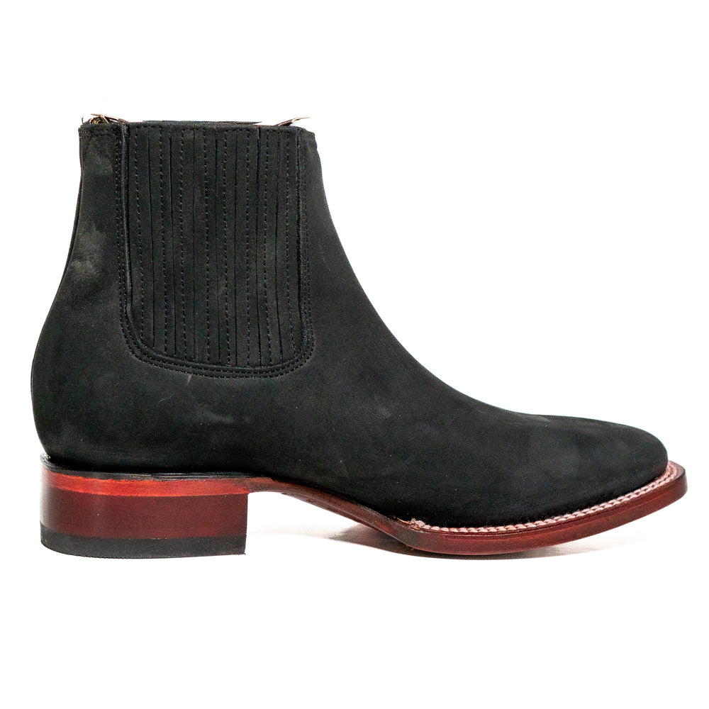 Los Altos Men's Boot Wide Square Toe Nobuck Black Leather Sole - Nobuck Black