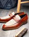 Zelli Lago Hand-Burnished Calfskin & Linen Penny Loafers in Cognac