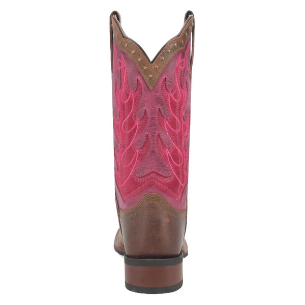 Laredo Women's Faye Broad Square Toe Leather Boots - Brown / Pink 3117