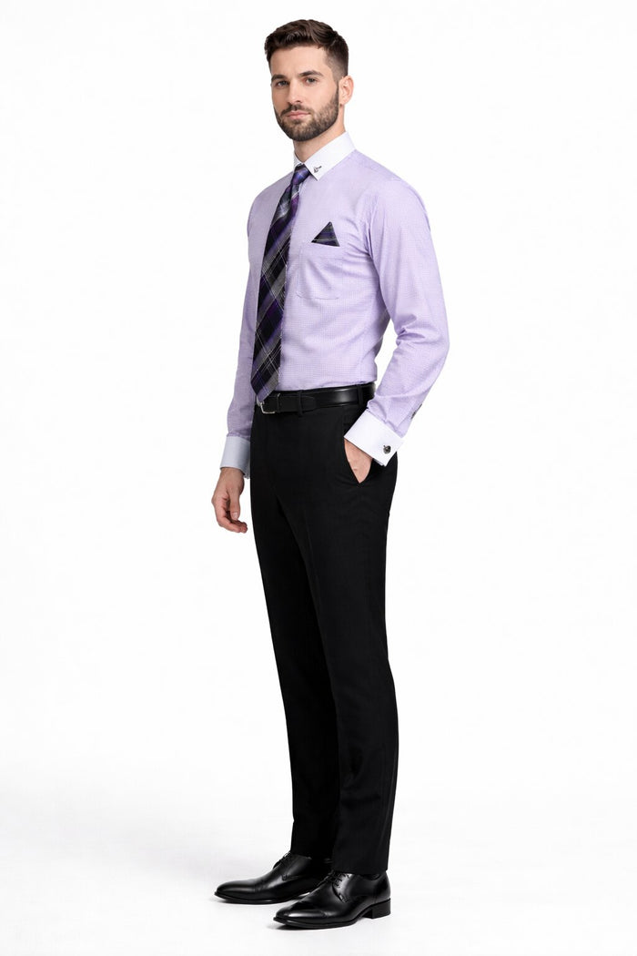 Lavender Pin Collar Dress Shirt With Collar Bar