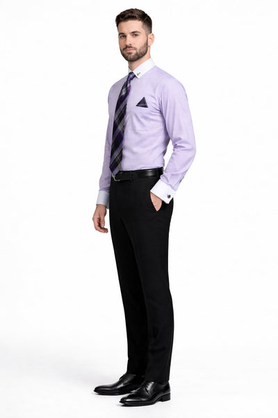 Lavender Pin Collar Dress Shirt With Collar Bar