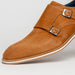 Zelli Legerra Contemporary Suede Monk Strap Dress Shoes in Cognac