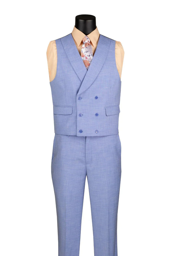 Light Blue Modern Fit 3-Piece Suit with Lapel Vest & Adjustable Pants