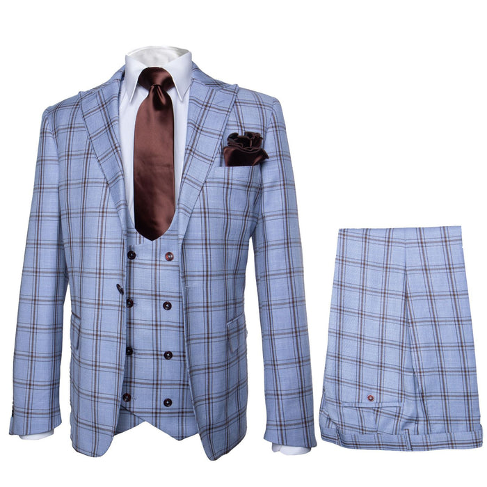 Sky Reflection Blue Windowpane 3-Piece Tailored Suit by Rossiman