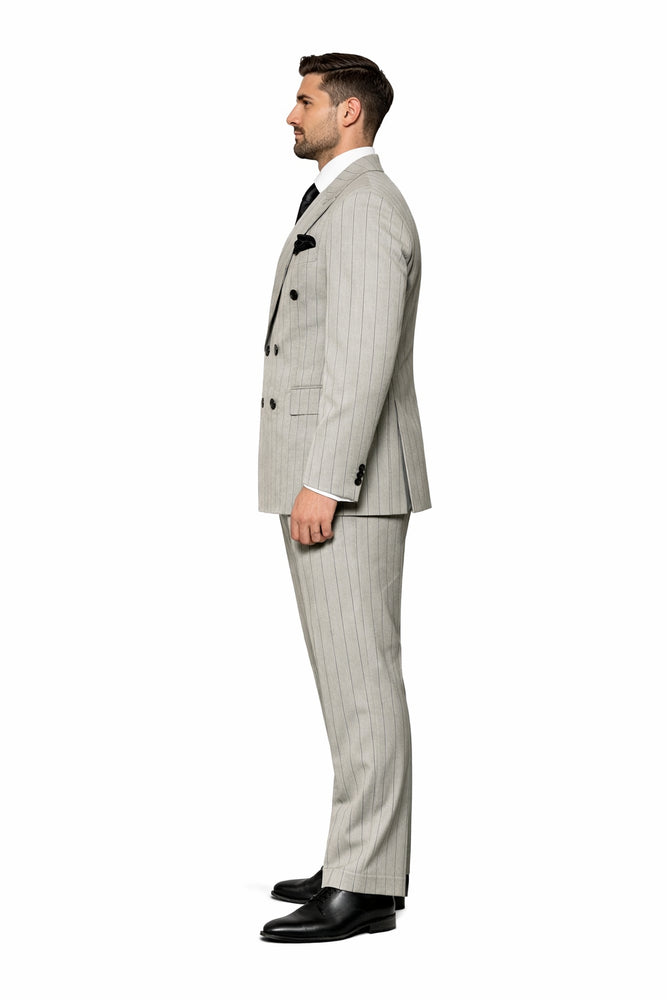 Rossiman Sovereign Light Grey Pinstripe Double Breasted Suit