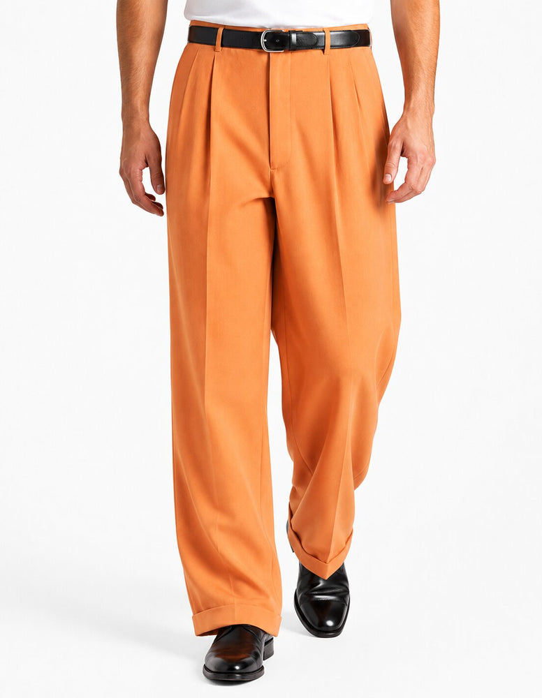 Daniel Men's Stylish Wide Leg Pants Peach ~ Light Orangish ~ Light Rust Men's Wide Leg Trousers - Cheap Priced Dress Slacks For Men On Sale