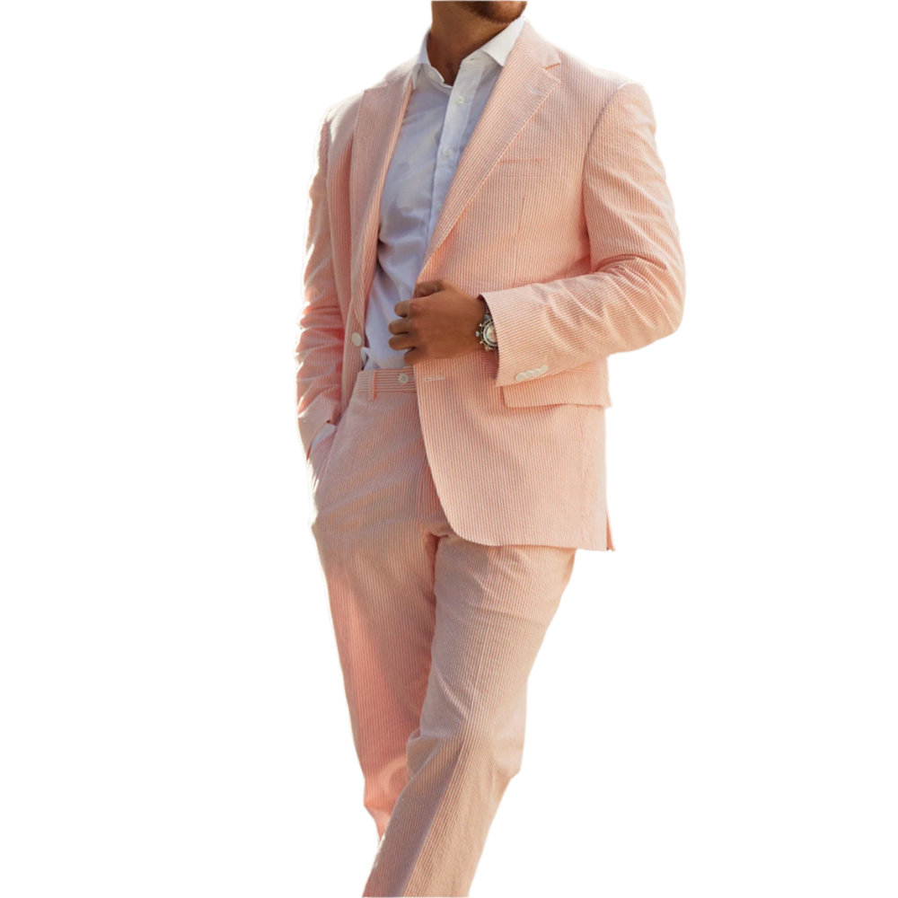 Alberto Nardoni Orange Seersucker Sear sucker suit 2 button Flat Front Pants Regular Fit Side Vented