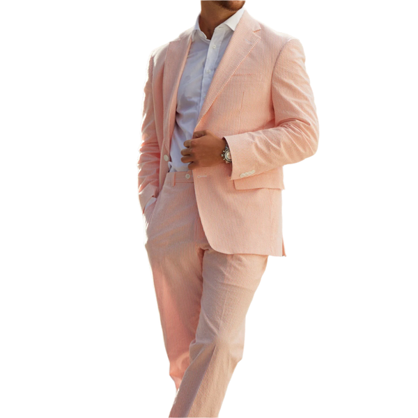 Alberto Nardoni Orange Seersucker Sear sucker suit 2 button Flat Front Pants Regular Fit Side Vented