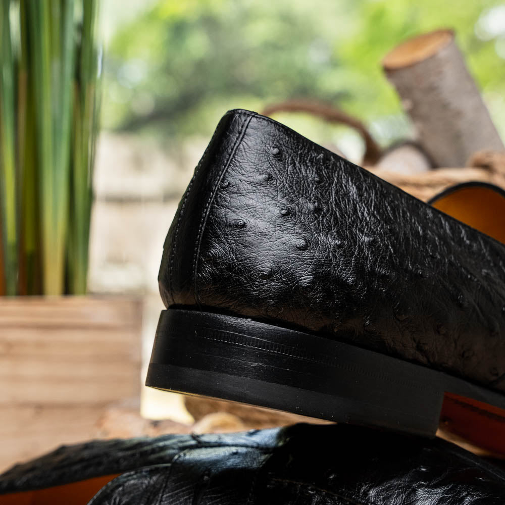 Mezlan Lisbon Ostrich Quill Penny Loafers Black (4561-S)