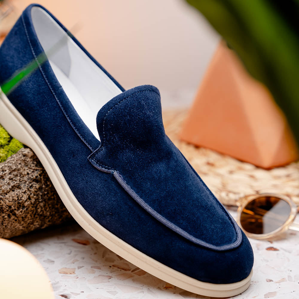 Zelli Livorno Sueded Italian Goatskin Slip-On Loafer in Navy