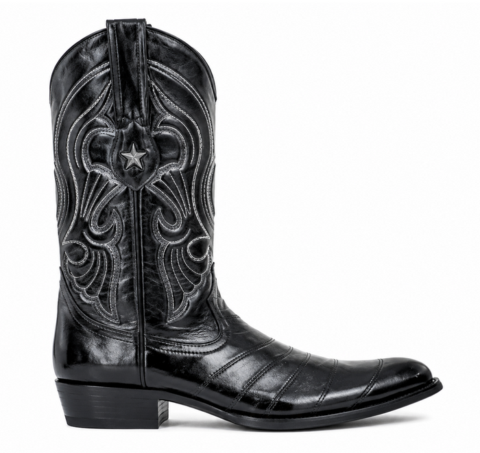 Los Altos Boots Black R-Toe Genuine Eel - Botas De Anguila