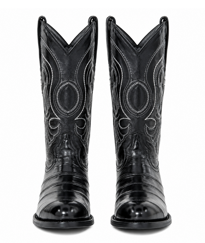 Los Altos Boots Black R-Toe Genuine Eel - Botas De Anguila