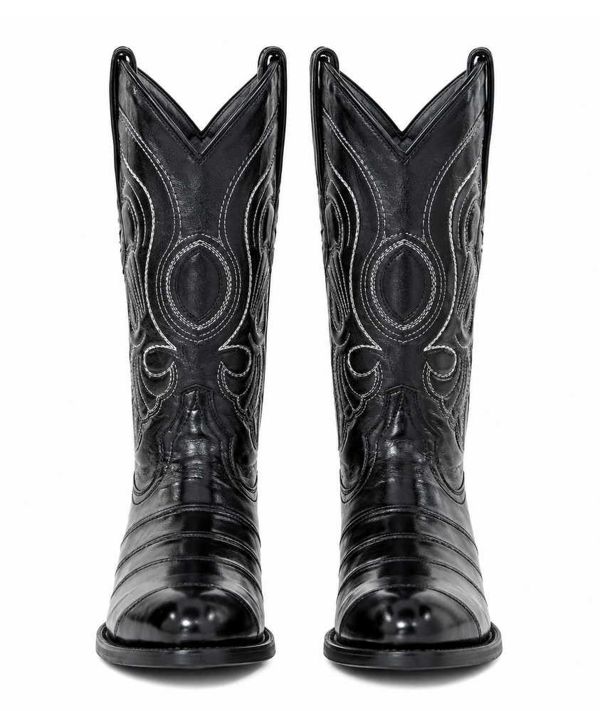 Los Altos Boots Black R-Toe Genuine Eel - Botas De Anguila